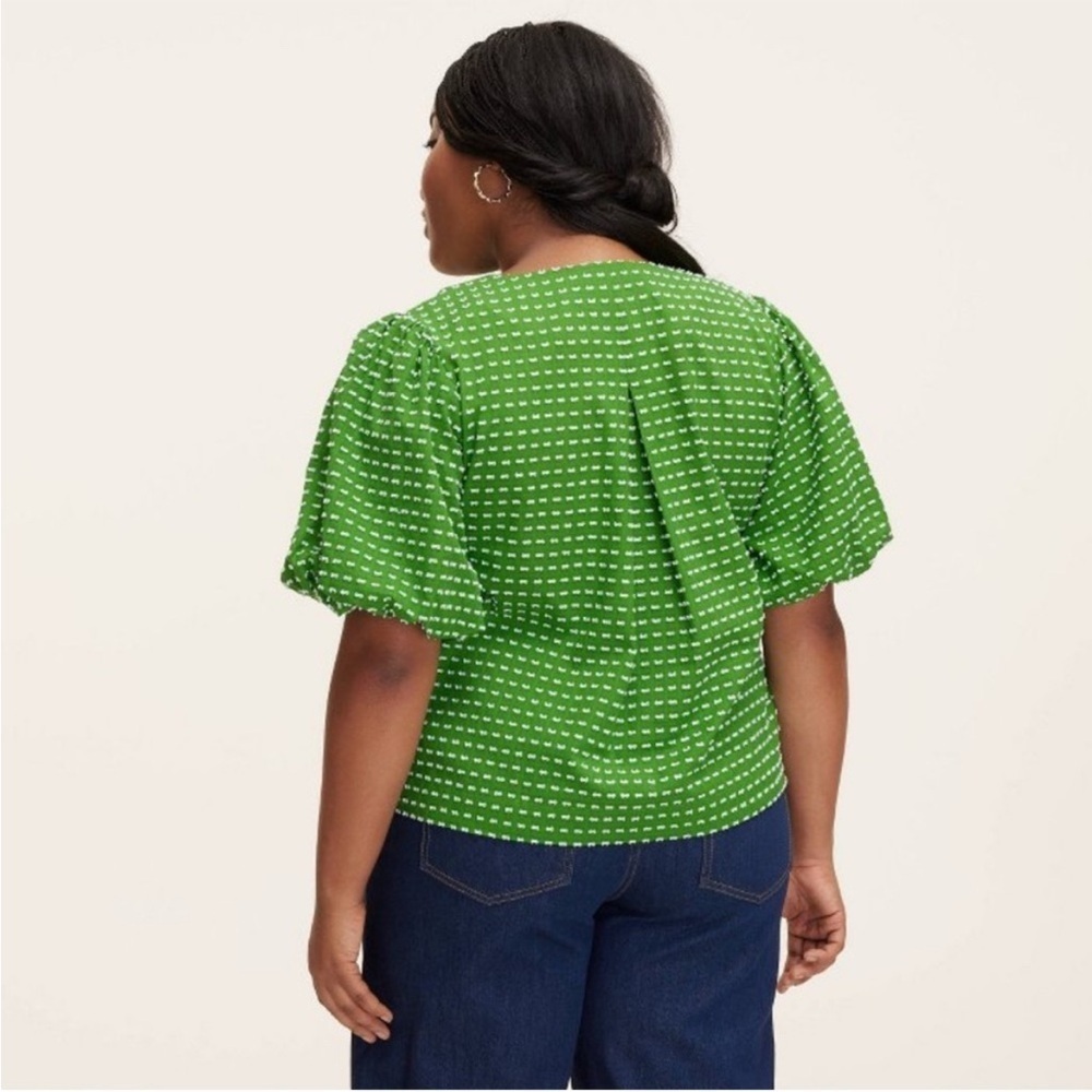Kate Spade x Target Green/White Puff Sleeve Top Size XXS NWT - Picture 2 of 12